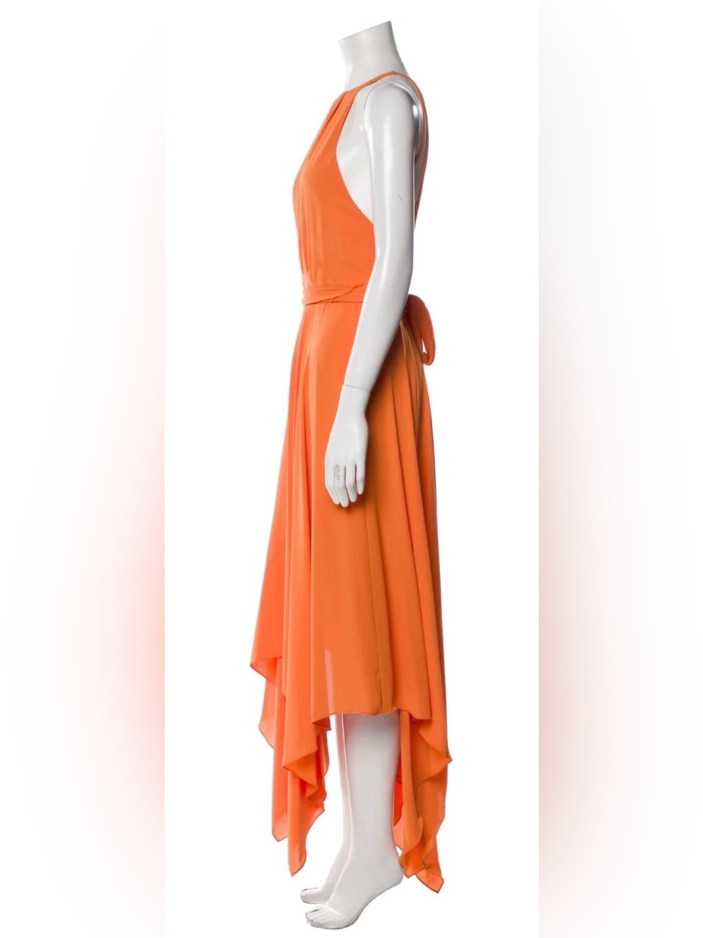 HALSTON HERITAGE Sleeveless Orange Chiffon Asymmetric Hem Dress - Picture 2 of 6